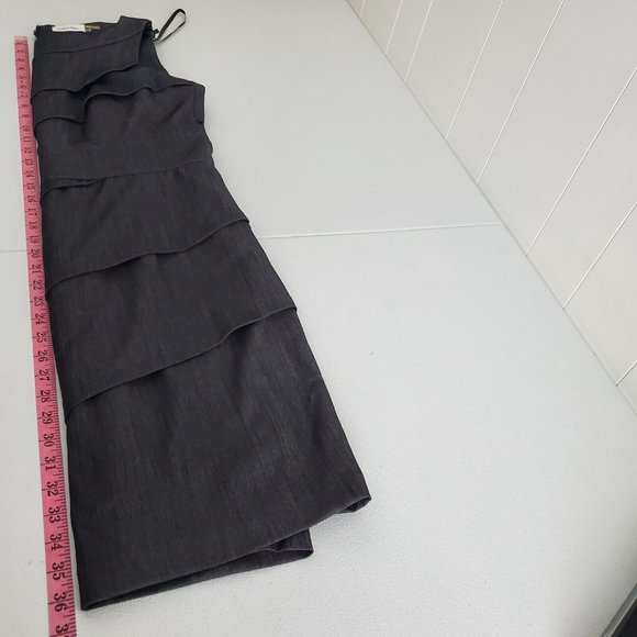 Calvin Klein Womens Ruffled Sleeveless Sheath Dress Size 12 Black Stretch Career - Picture 7 of 9